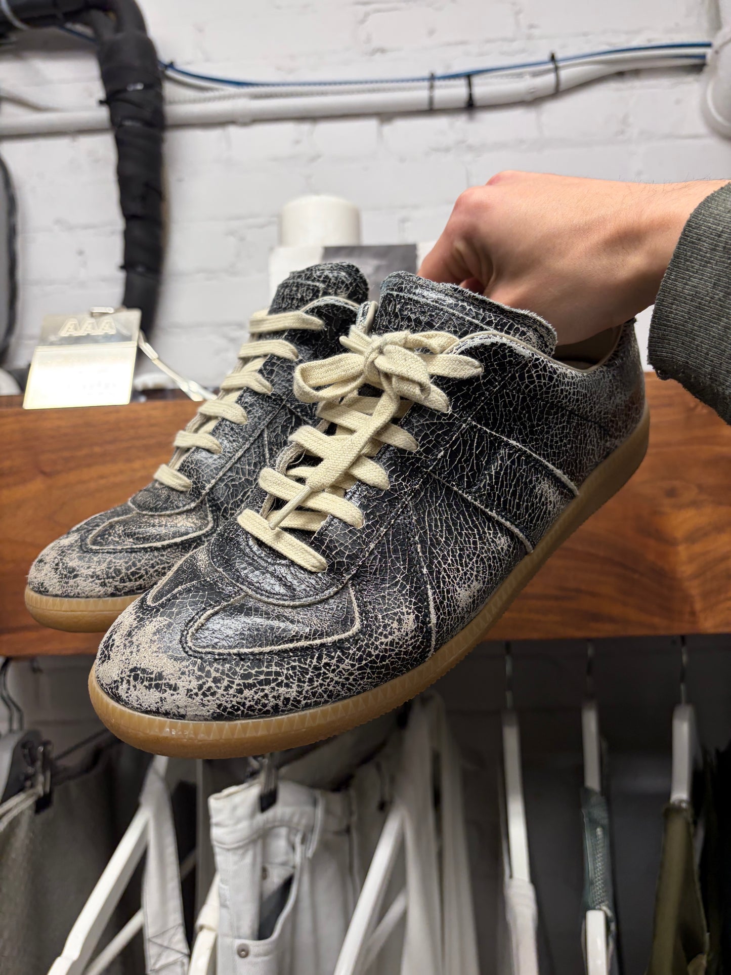 Margiela ‘Paint Crack’ G.A.T. Grey/Gum Sole Low Top Sneakers