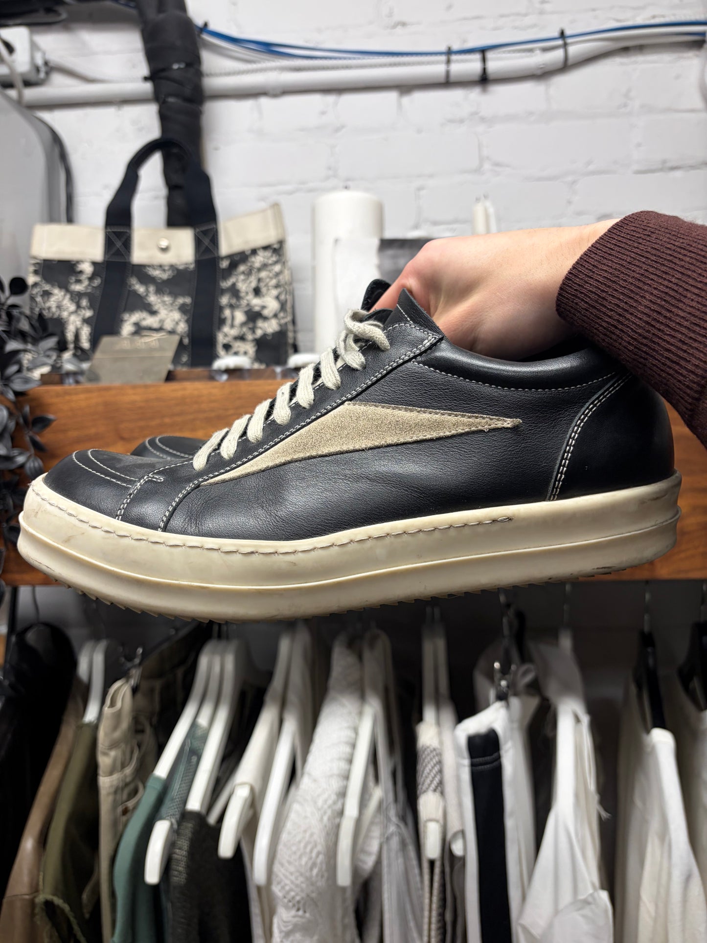 Rick Owens Mainline Black Leather ‘Vans’ Low Top Sneakers