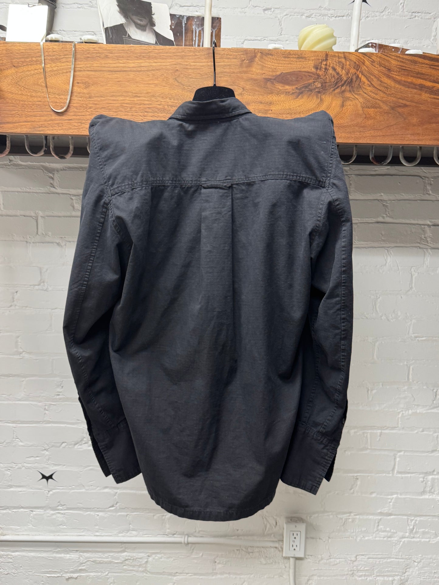 AW2020 Balenciaga Black Ripstop ‘Pagoda’ Padded Shoulder Denim Jacket.