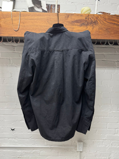 AW2020 Balenciaga Black Ripstop ‘Pagoda’ Padded Shoulder Denim Jacket.