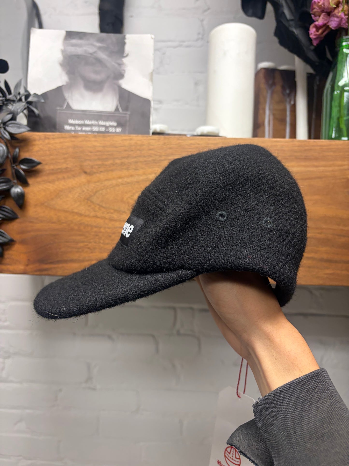 SS2025 Supreme x Harris Tweed Black ‘Box Logo’ 5 Panel Wool Strap-Back Hat