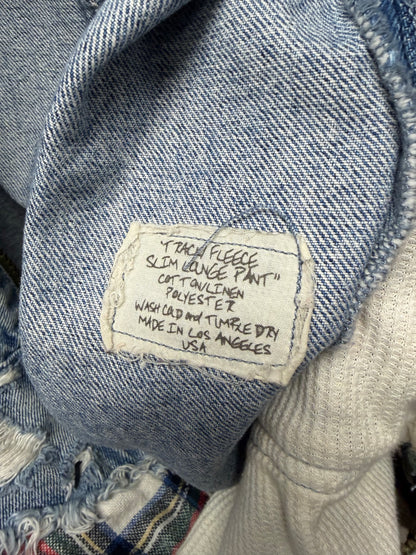 Greg Lauren Reconstructed Denim/Flannel Hybrid Bomber Jacket with Thermal Liner