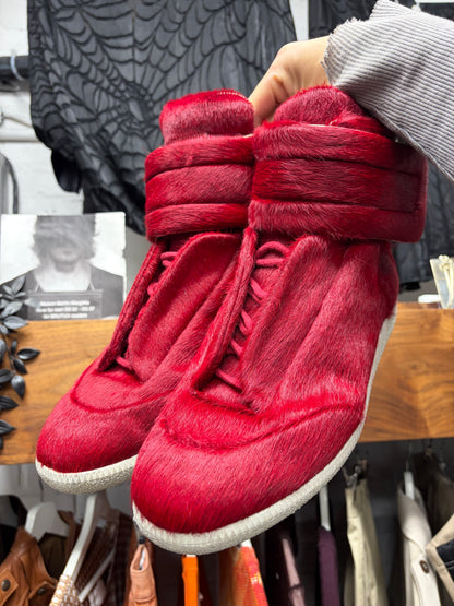 Maison Margiela Pony Hair ‘Future’ Red/White High Top Sneakers