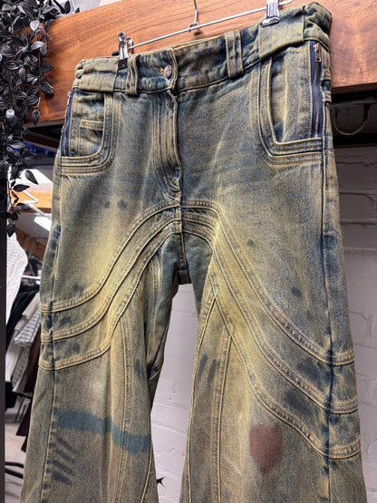 No Faith Studios Mud Washed ‘Wave’ Flared Leg Denim