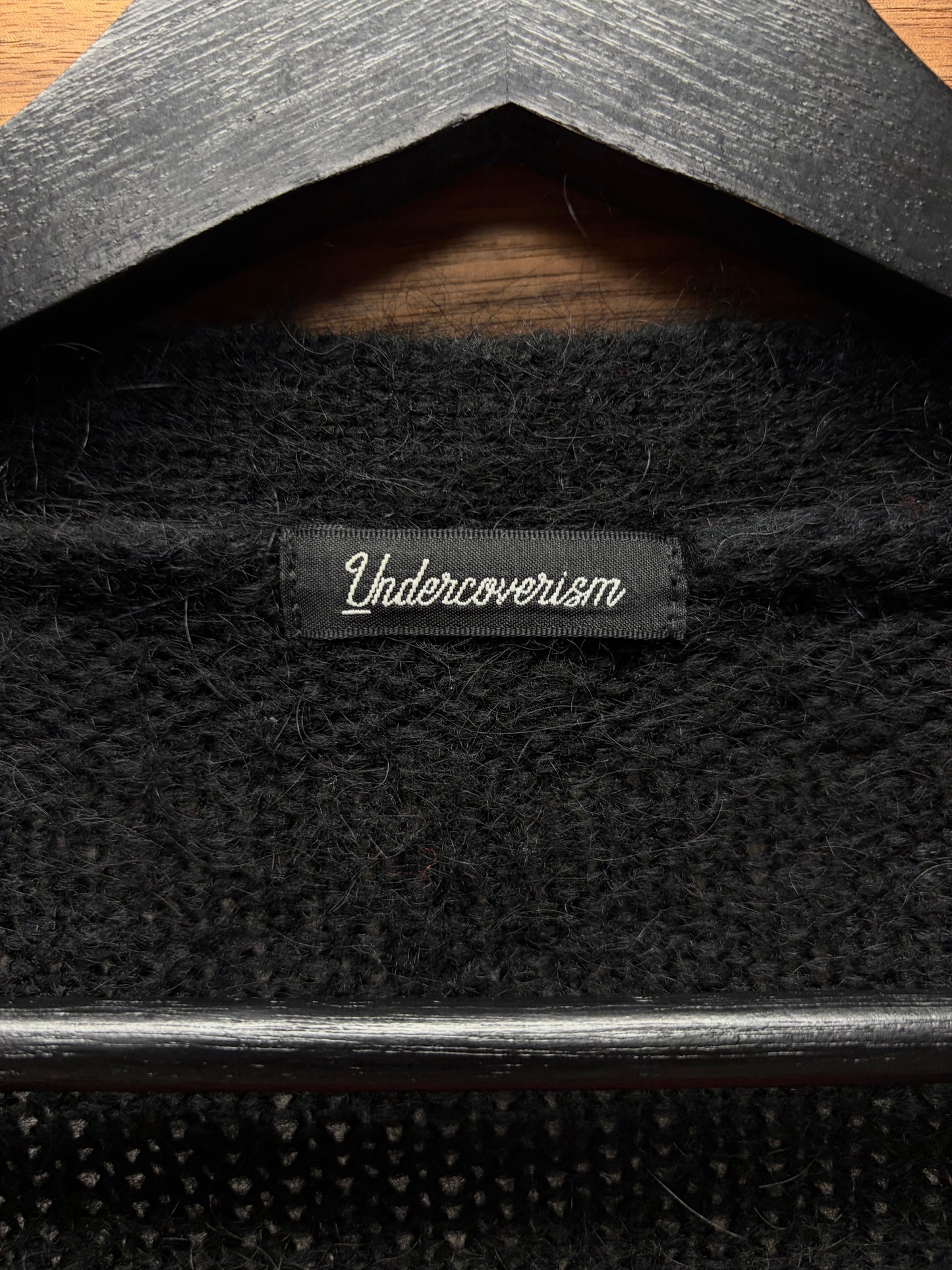 Undercover ‘Mohair Shag’ Black/Red Striped Knit Cardigan