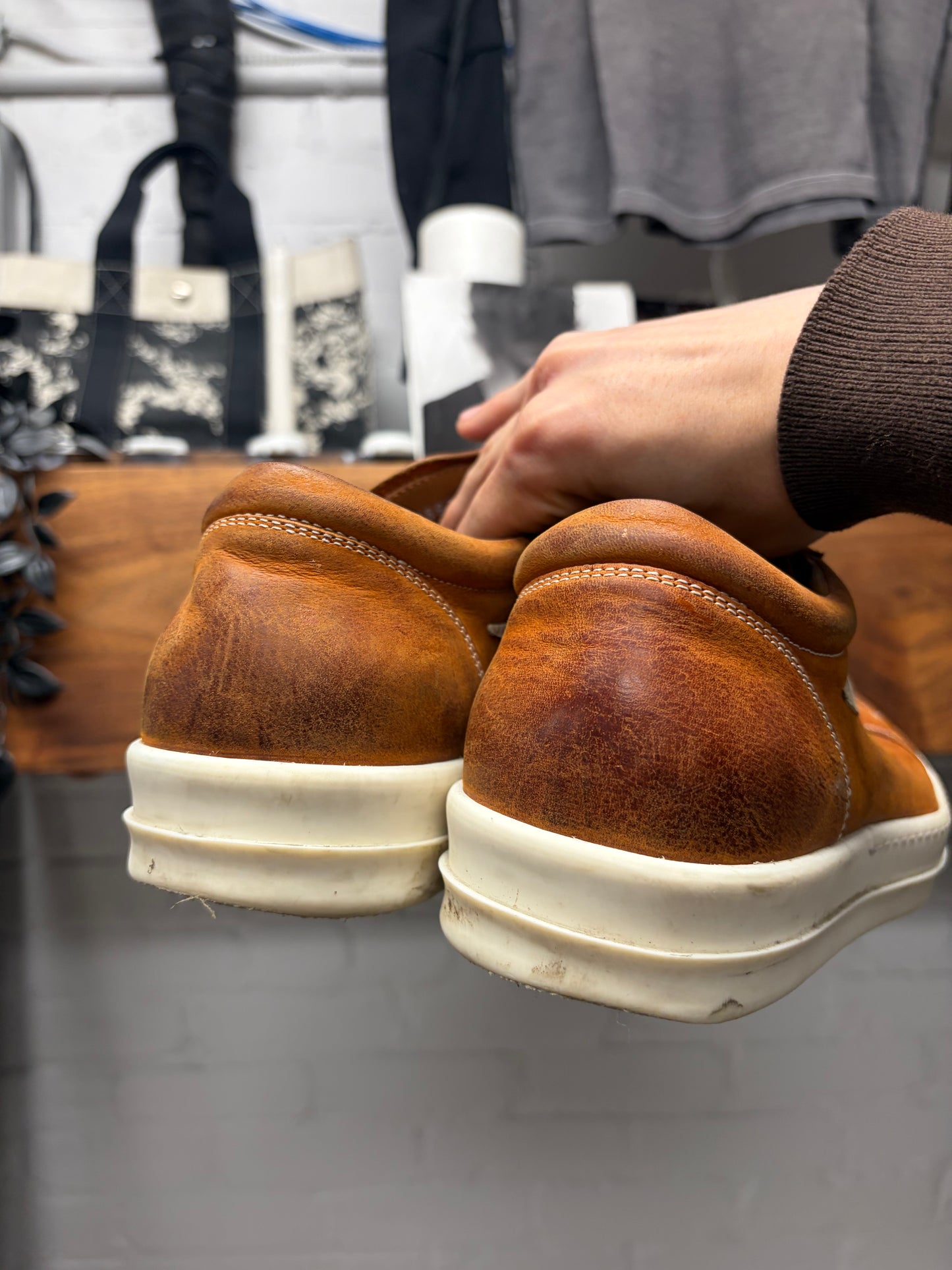SS2024 Rick Owens ‘Vans’ Clay/Milk Leather Low Top Sneakers