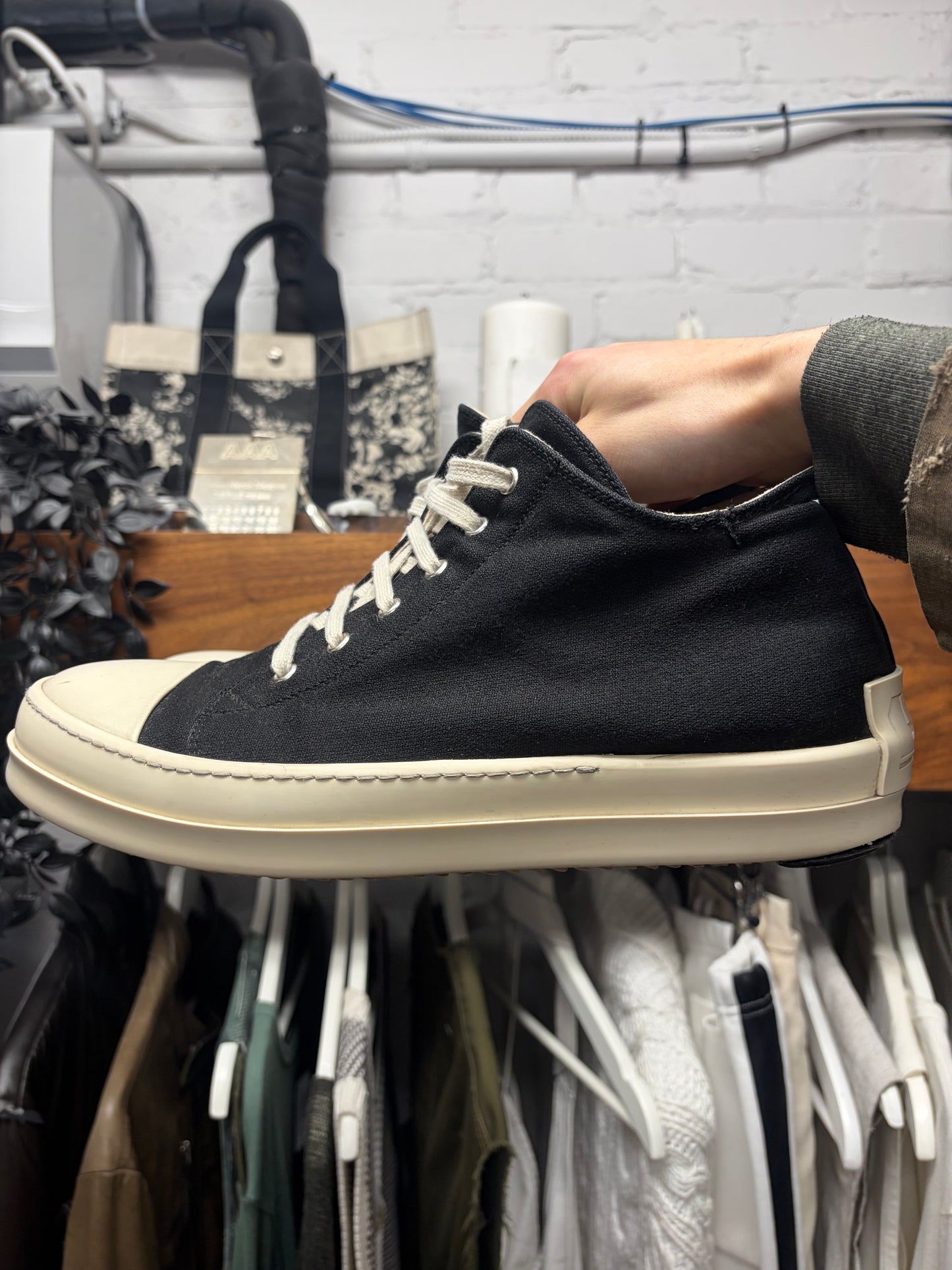 Rick Owens Black Canvas ‘Ramones’ Low Top Sneakers