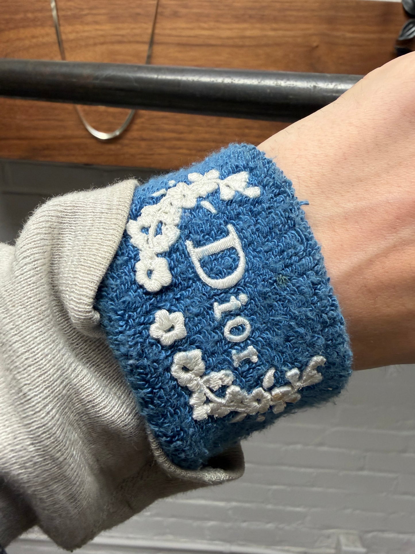 2000s Dior White/Blue Embroidered Crest Logo Sweatband