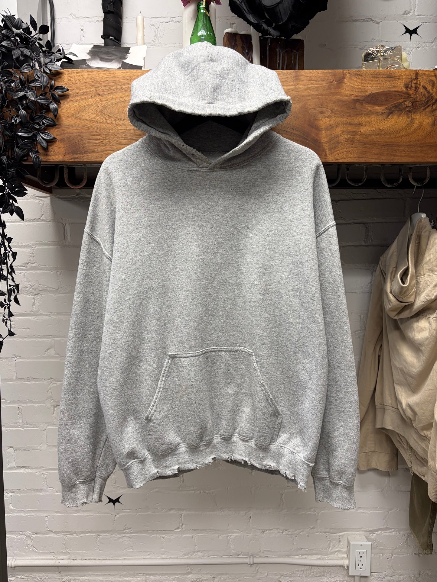 Sasquatchfabrix Distressed Grey Cotton Pullover Hoodie
