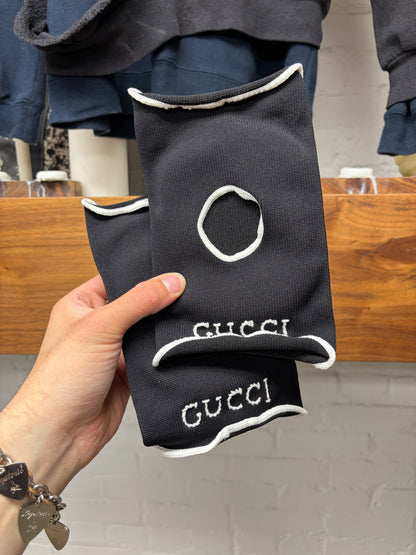 Gucci Embroidered GG Logo Ribbed Black Knee Pads