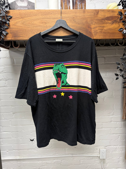 SS2016 Saint Laurent ‘Surf Sound’ T-Rex Striped Black Graphic T-Shirt