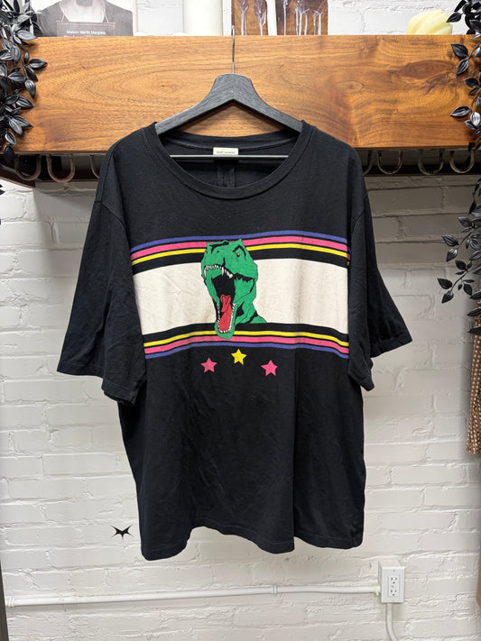 SS2016 Saint Laurent ‘Surf Sound’ T-Rex Striped Black Graphic T-Shirt