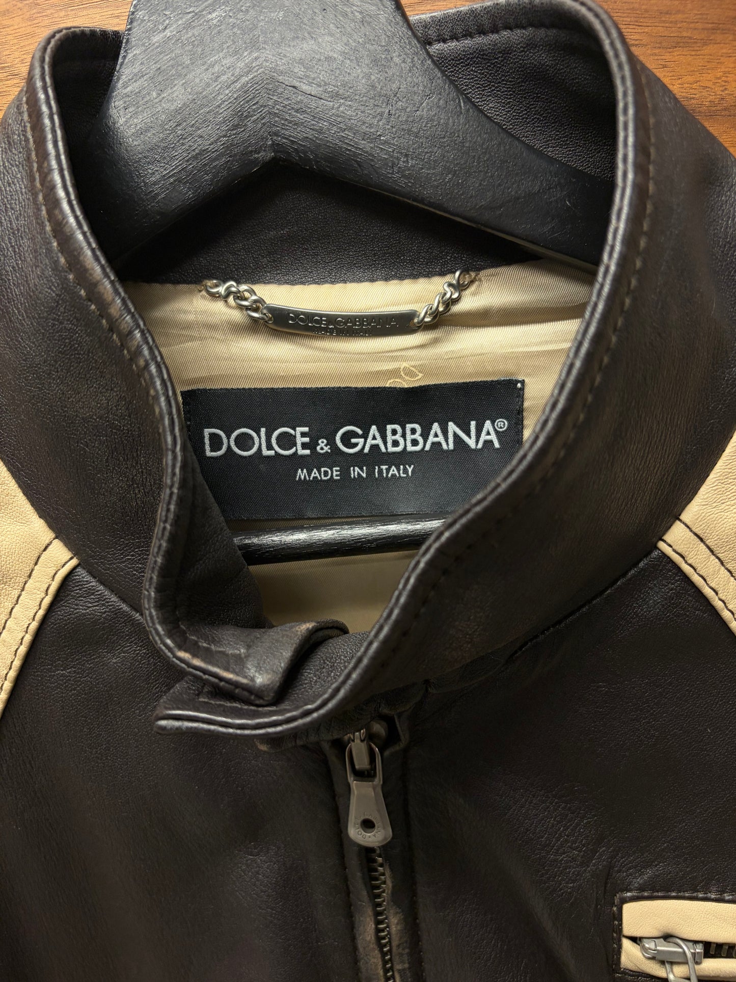SS2004 Dolce & Gabbana Sheepskin Leather Brown Panelled Leather Jacket