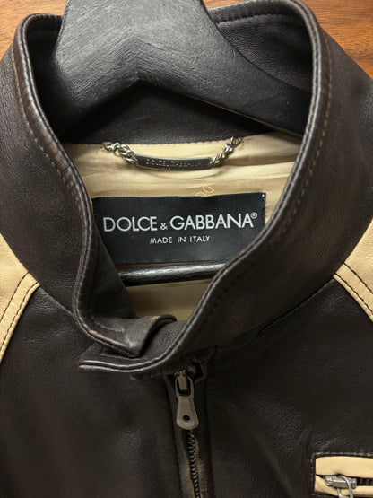 SS2004 Dolce & Gabbana Sheepskin Leather Brown Panelled Leather Jacket