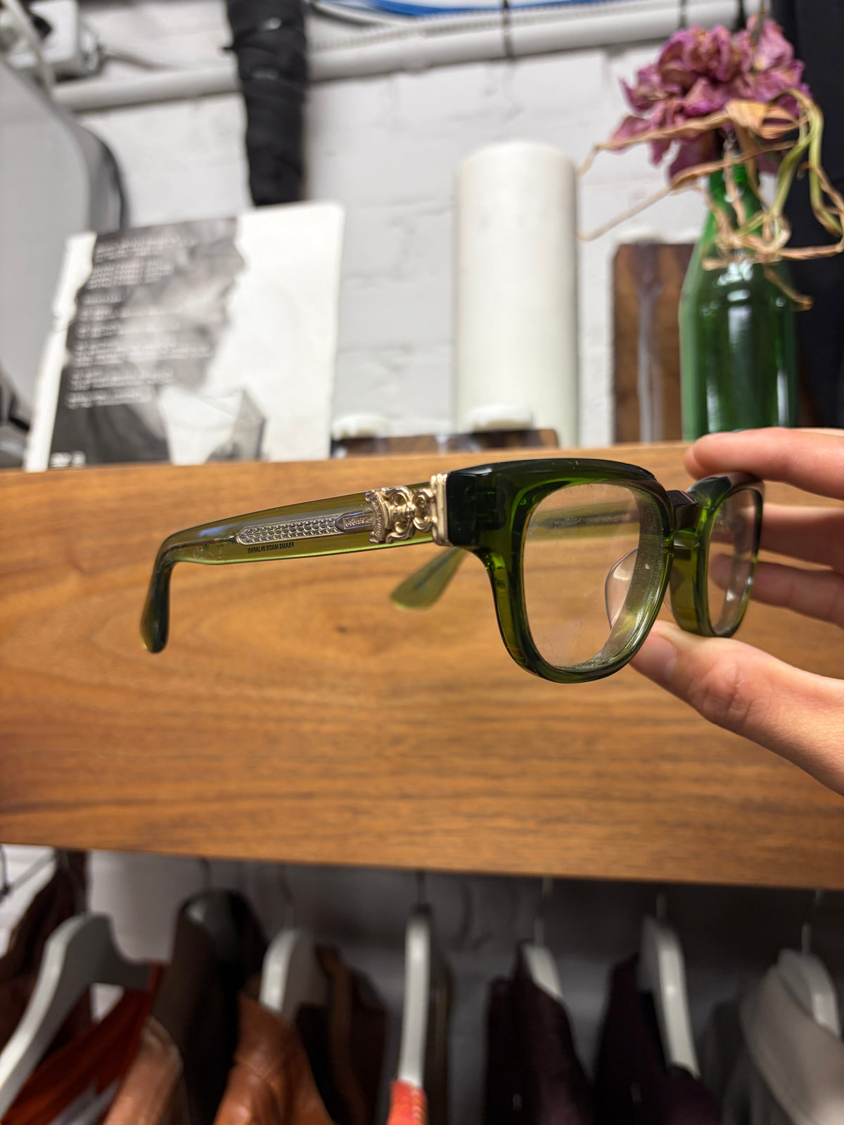 Chrome Hearts ‘Cuntvoluted’ Translucent Green 22k Gold Box Shape Sunglasses