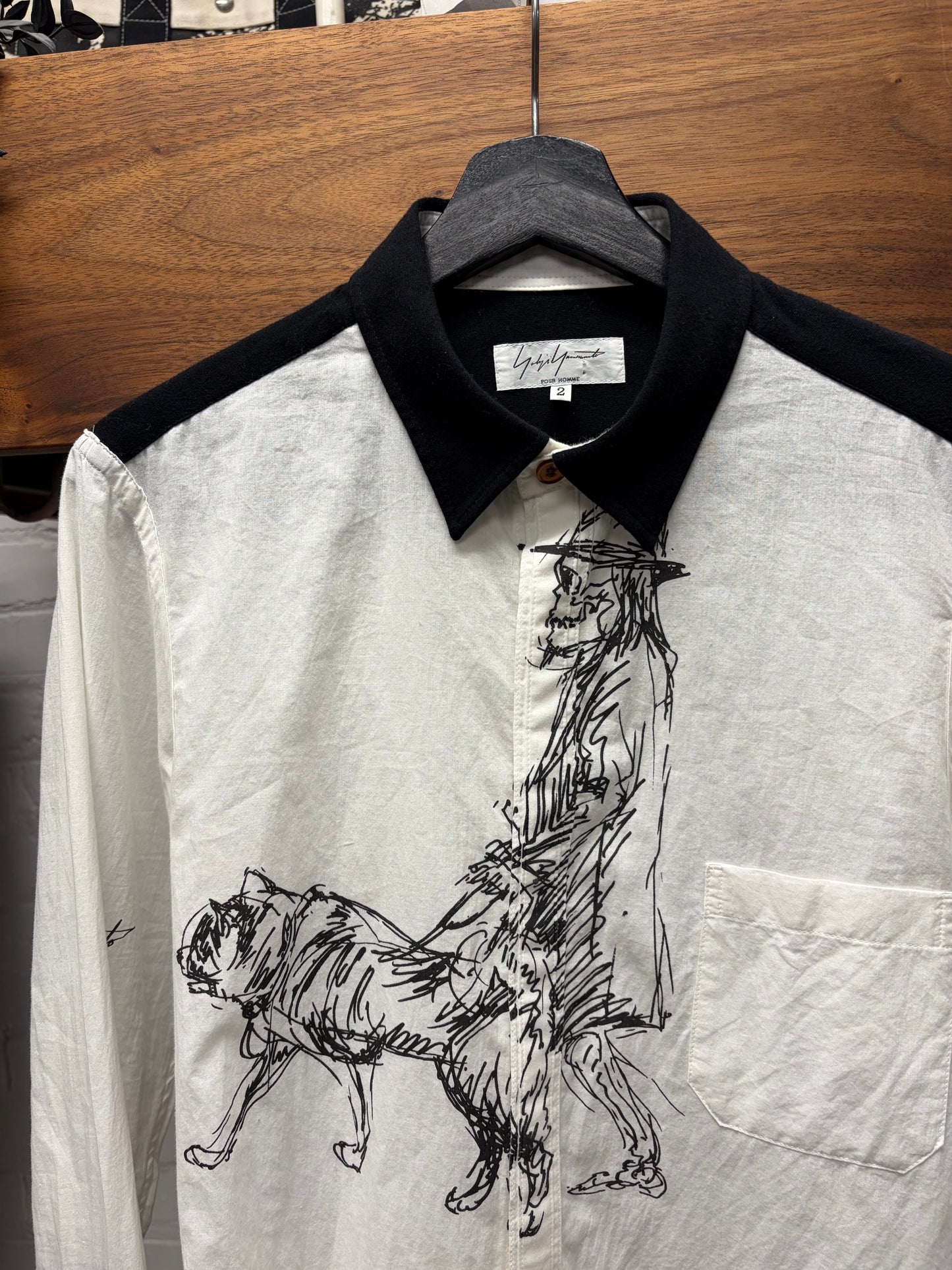 SS2016 Yohji Yamamoto Pour Homme ‘Sketched Dog’ Button Up Shirt
