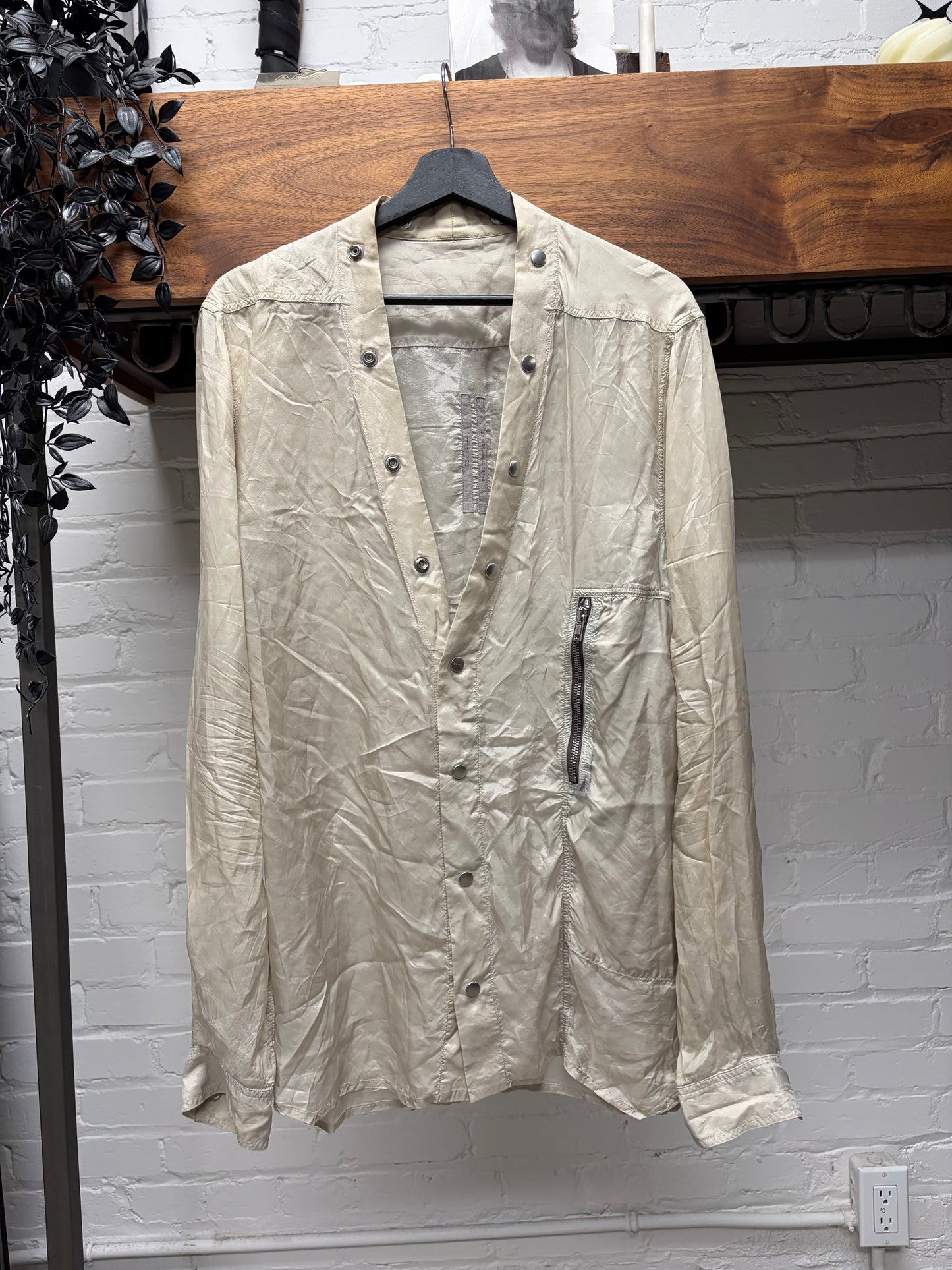 Rick Owens ‘Phlegethon’ Oyster ‘Larry’ Sheer Button Snap Shirt