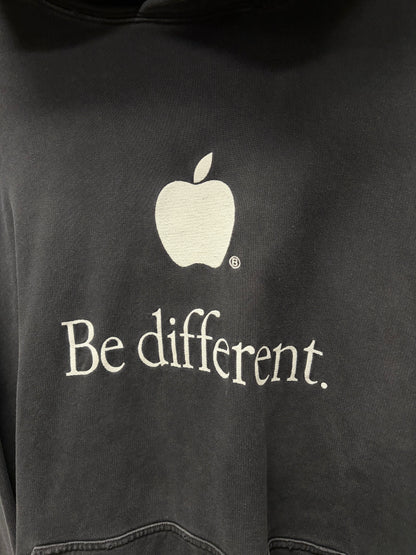 AW2022 Balenciaga ‘Be Different’ Apple Logo Distressed Black Heavy Cotton Hoodie