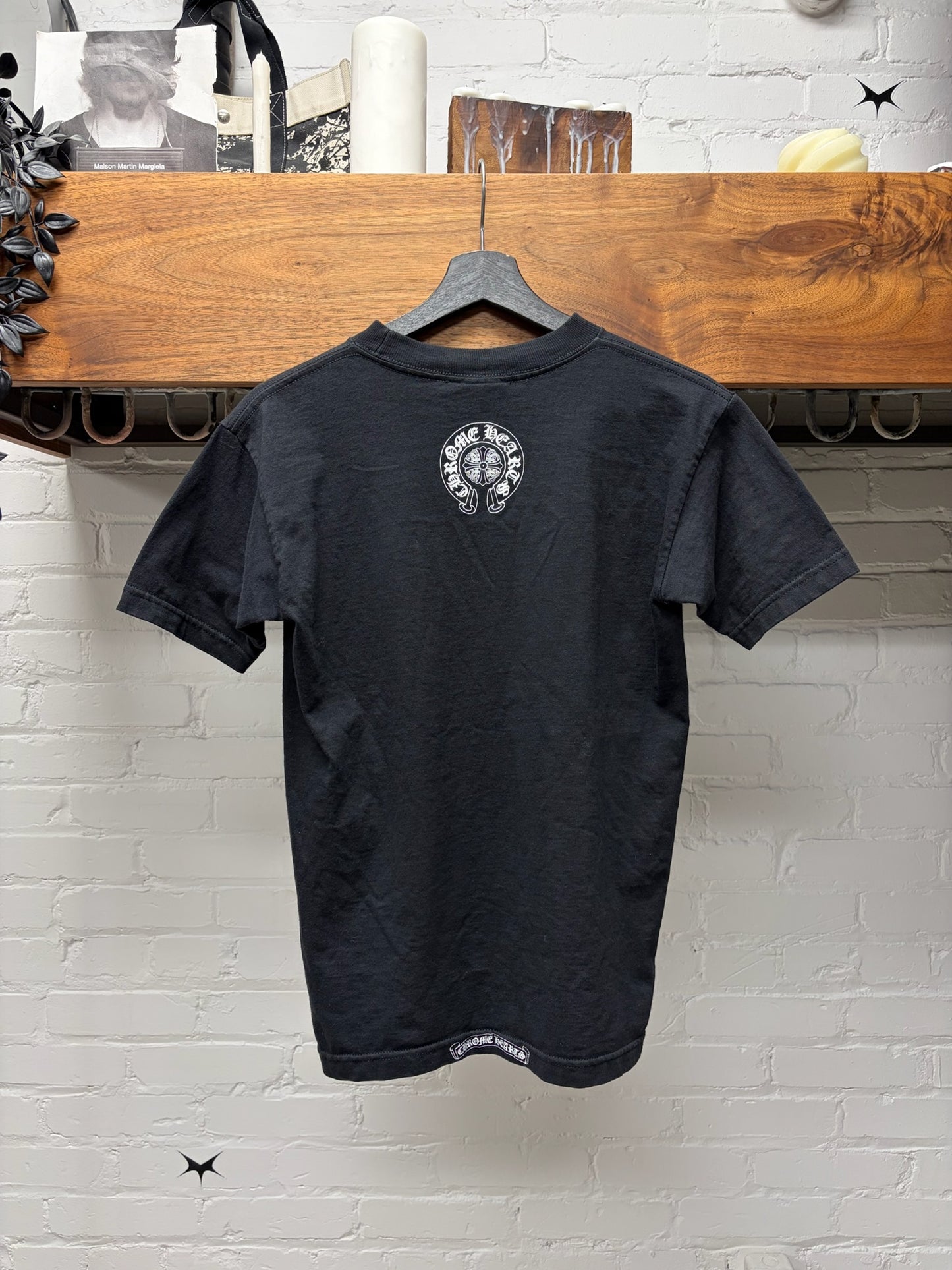 Vintage 90s Chrome Hearts Vine Dagger/Horseshoe Logo Black Pocket T-Shirt