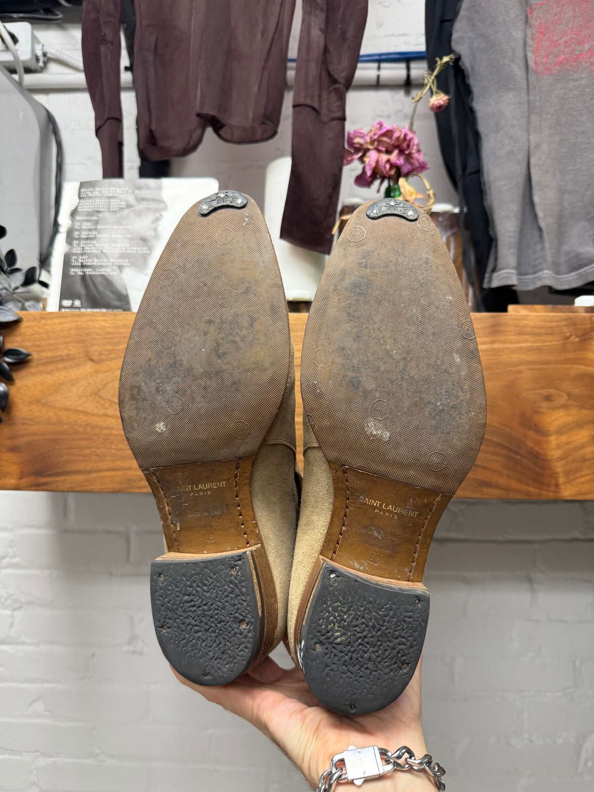 Saint Laurent ‘Jodhpur’ Belted Tan Suede Pointed Toe Chelsea Boots