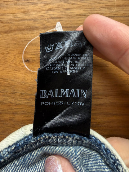 Balmain Dirt Washed Blue Distressed Biker Knee Denim