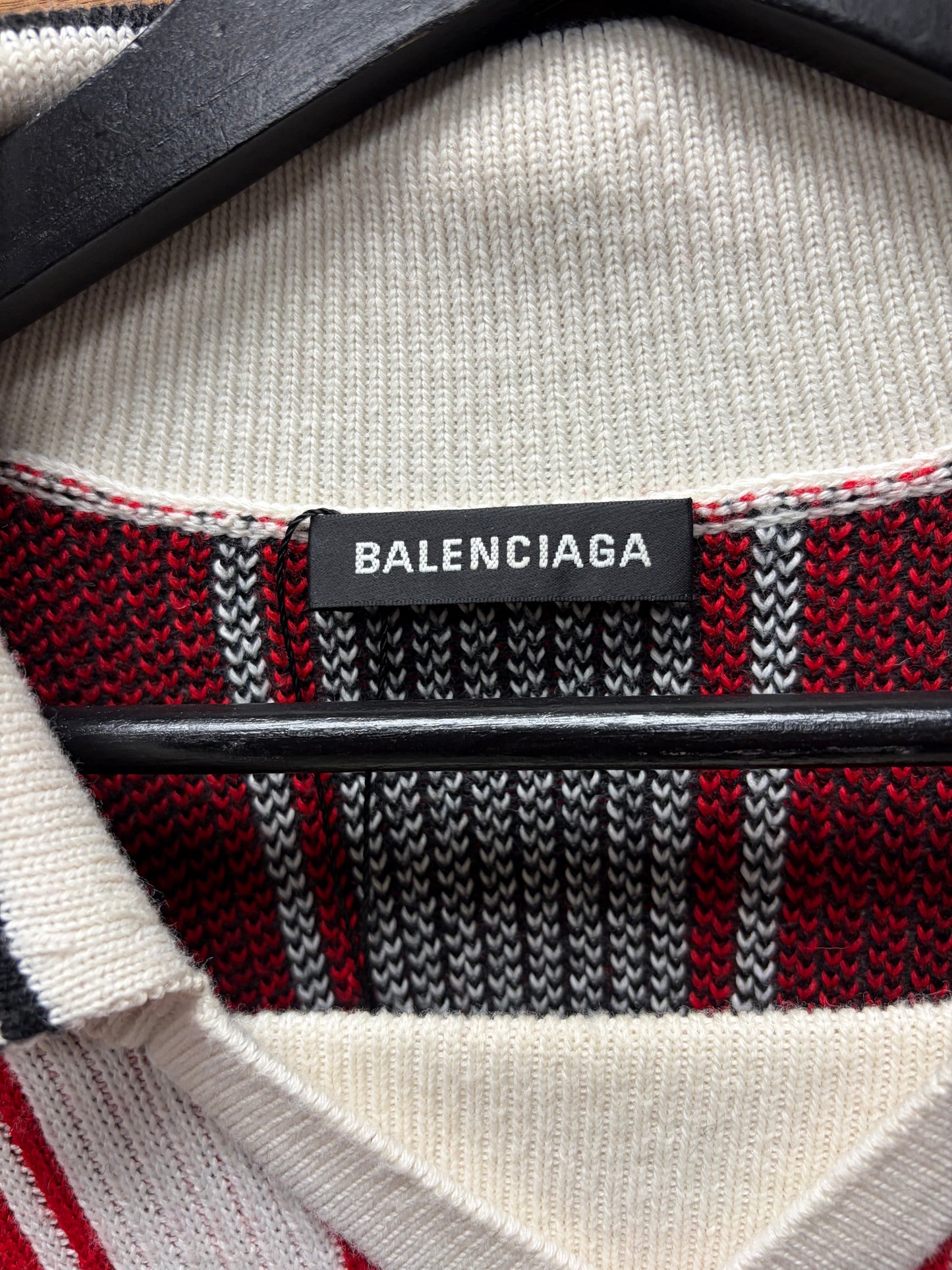 AW2018 Balenciaga Knit ‘BB Crest Logo’ White/Red Striped Soccer Jersey