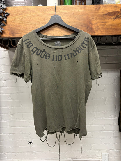 SS2003 Undercover ‘Scab’ Sun-Faded Brown ‘No Gods No Masters’  Distressed Short Sleeve T-Shirt