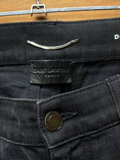 2016 Saint Laurent by Hedi Slimane Studded Leather Patch ‘D02’ Black Biker Skinny Jeans