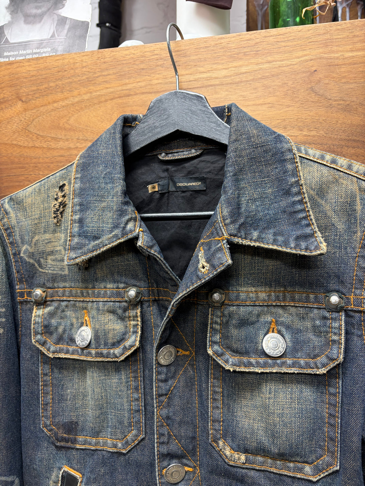 AW2005 Dsquared2 ‘Jesus Lord’ Studded Denim Trucker Jacket with Leather Fringe