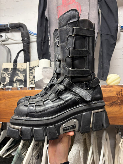 New Rock ‘M-309-C21’ Multi-Strap High Cut Leather Platform Boots