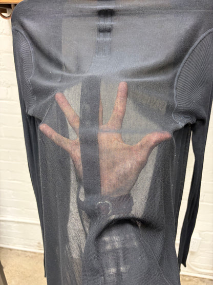 AW2011 Rick Owens ‘Anthem’ Black Semi Sheer Waterfall Cardigan