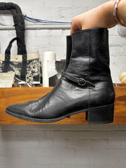Saint Laurent ‘Vlad’ Matte Black Leather Pointed Toe Boots
