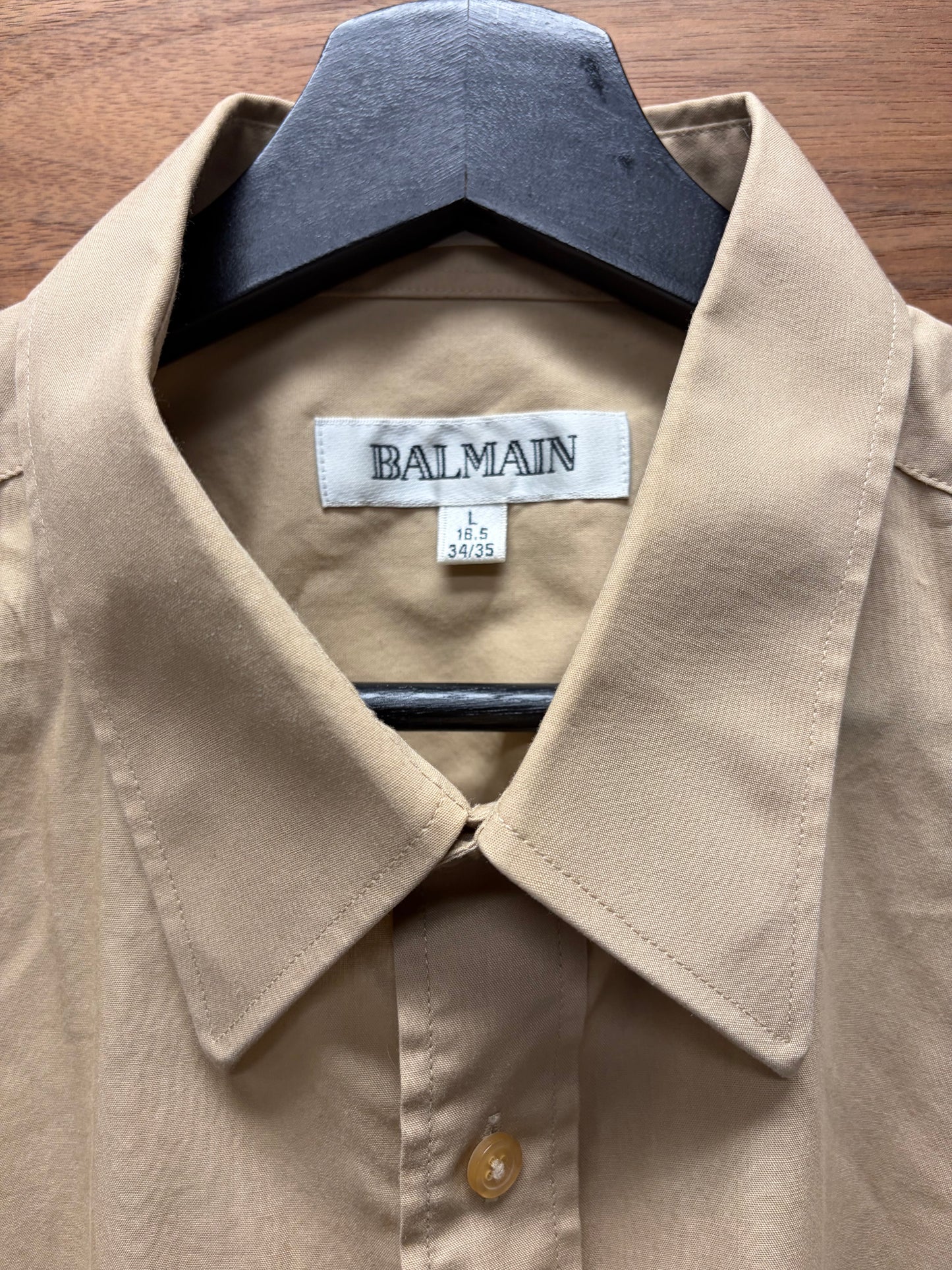 Vintage Balmain Tan Cotton Button Up Shirt