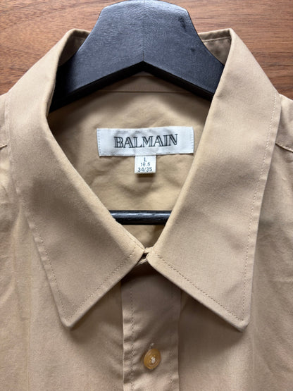 Vintage Balmain Tan Cotton Button Up Shirt