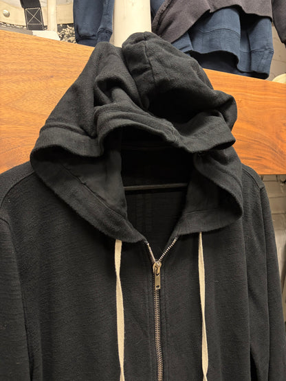 Rick Owens ‘Jason’ Natural Cotton Black Zip-Up Hoodie