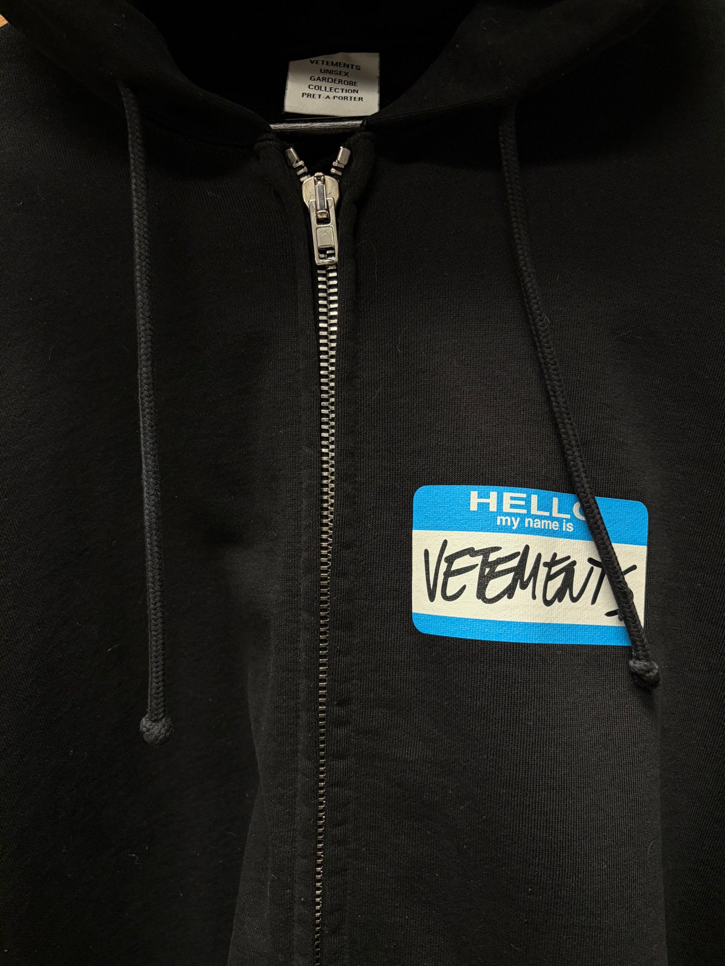 Vetements ‘Nametag’ Black Oversized Zip-Up Hoodie