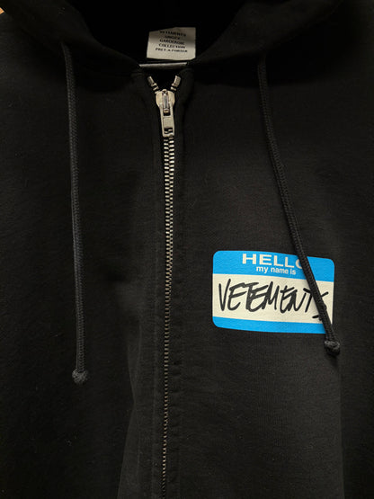 Vetements ‘Nametag’ Black Oversized Zip-Up Hoodie