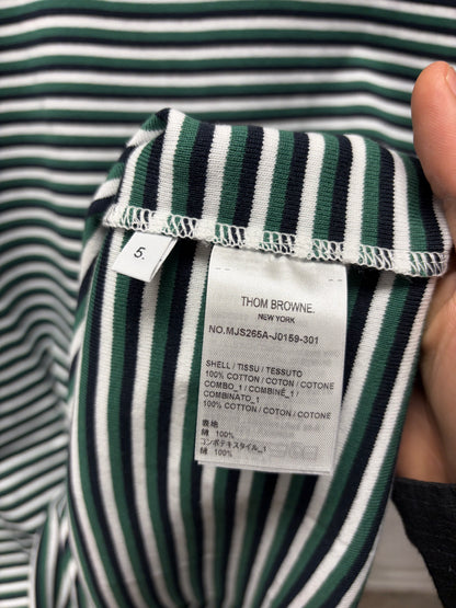 Thom Browne Green/White Patch Logo ‘Ringer’ Short Sleeve Shirt