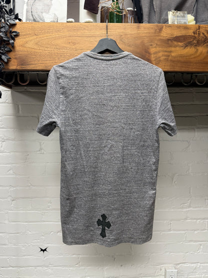 Chrome Hearts ‘Cemetery’ Black Leather Cross Patch Grey Short Sleeve T-Shirt