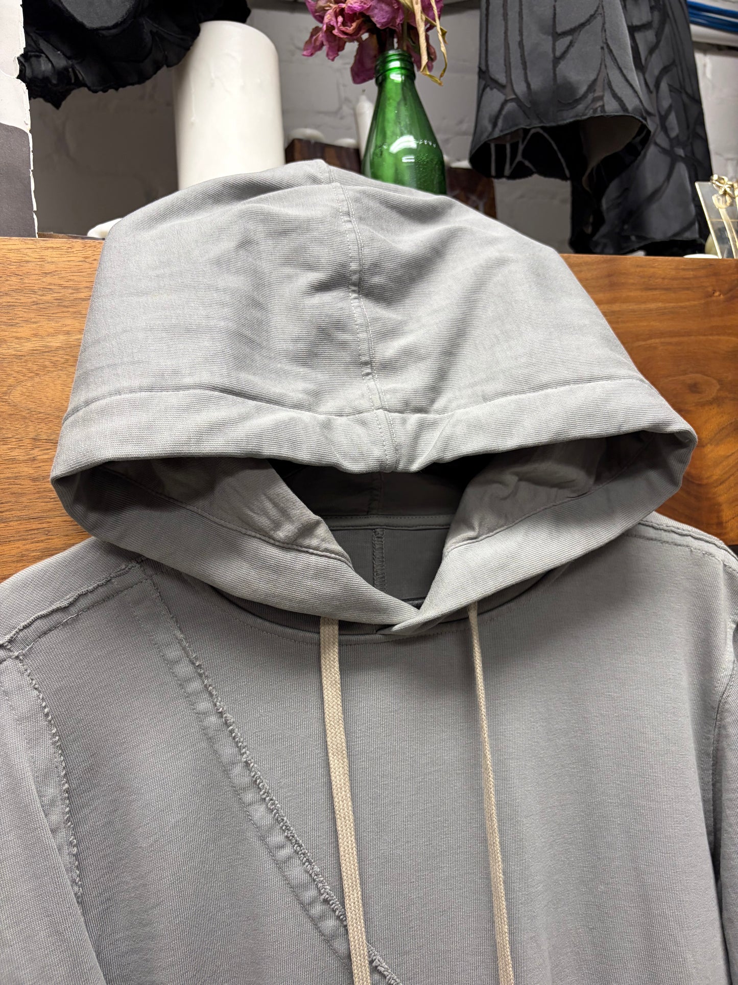 Rick Owens Stone ‘Mishaped’ Asymmetric Stone Drawstring Hoodie