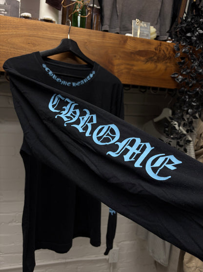 Chrome Hearts Ice Blue/Black ‘Scroll Logo’ Long Sleeve T-Shirt