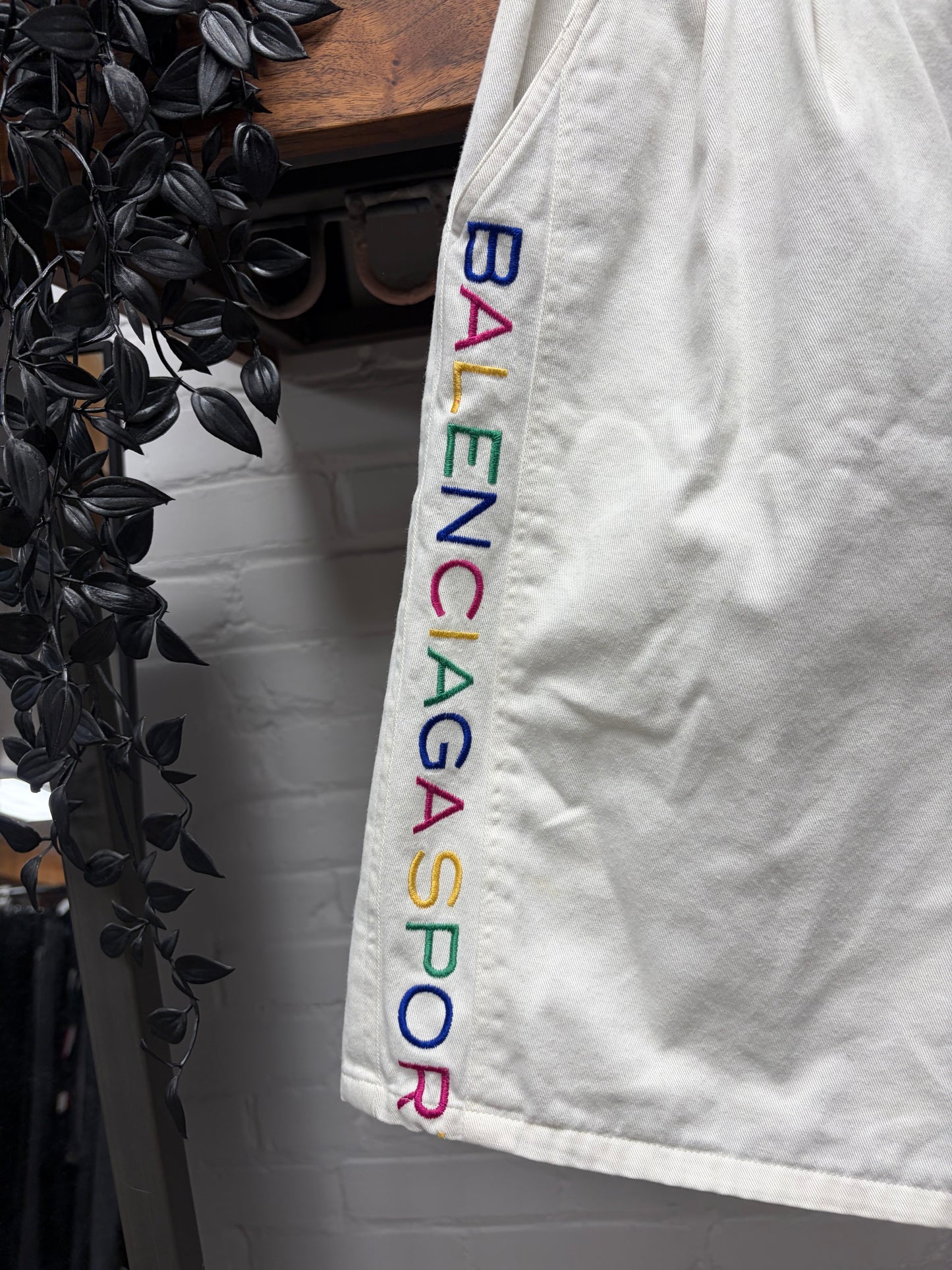 Vintage 90s Balenciaga Pleated White Logo Shorts