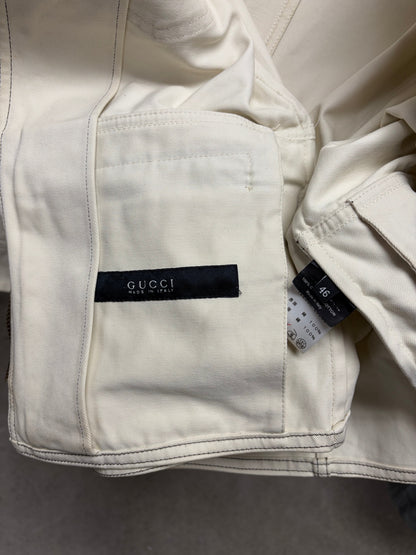 Mid 2000s Gucci by Frida Giannini Western Denim Cream White Work Jacket