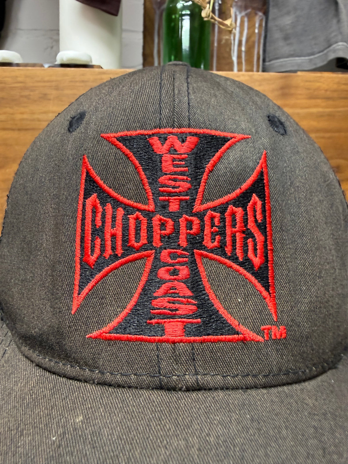 West Coast Choppers ‘Cross Logo’ Black/Red Sun Faded Trucker Hat