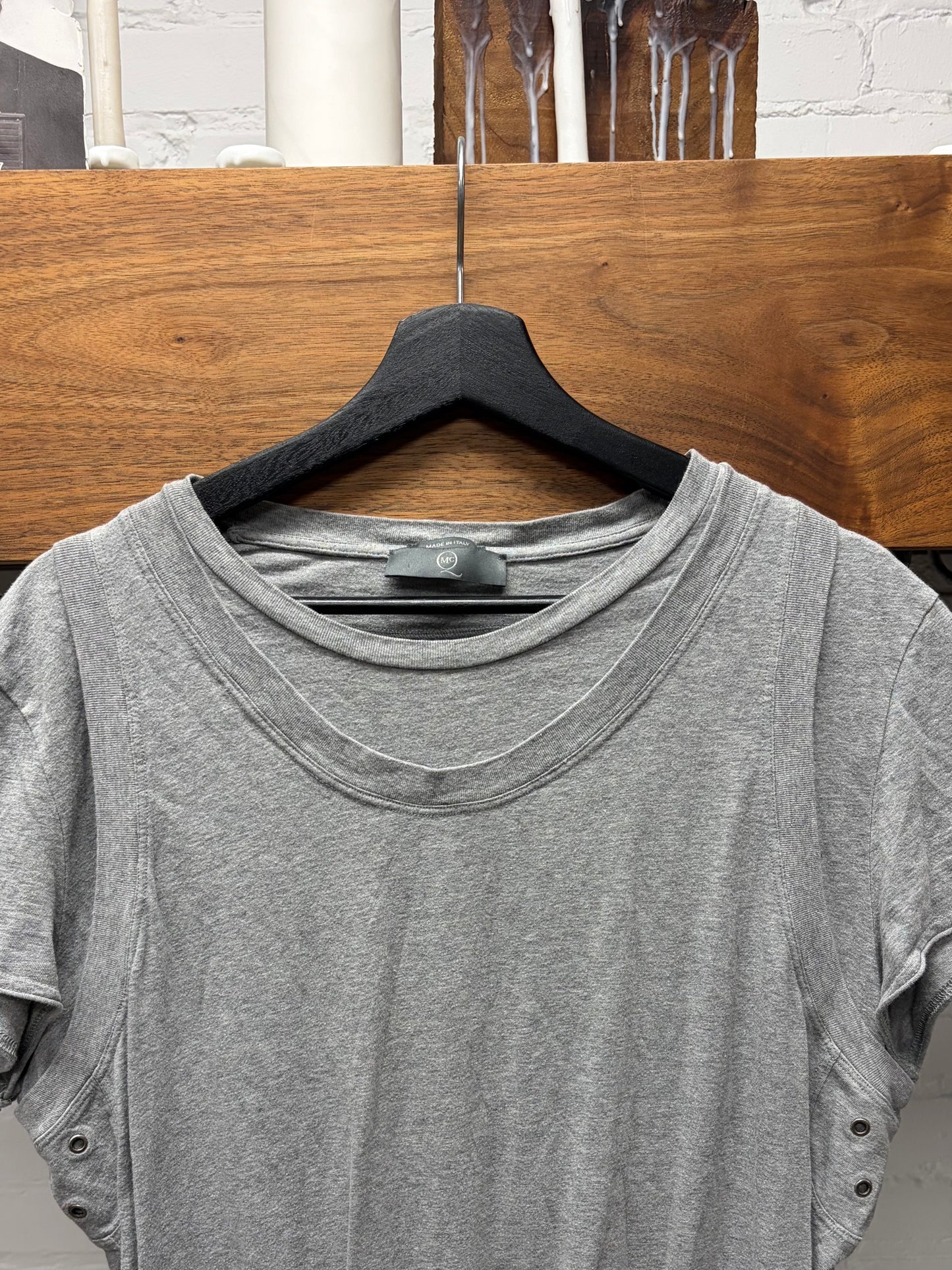 Alexander McQueen Double Layered Grey Scoop Neck Cotton T-Shirt