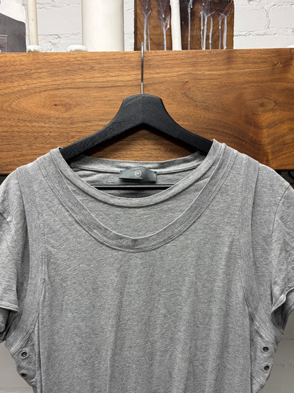 Alexander McQueen Double Layered Grey Scoop Neck Cotton T-Shirt