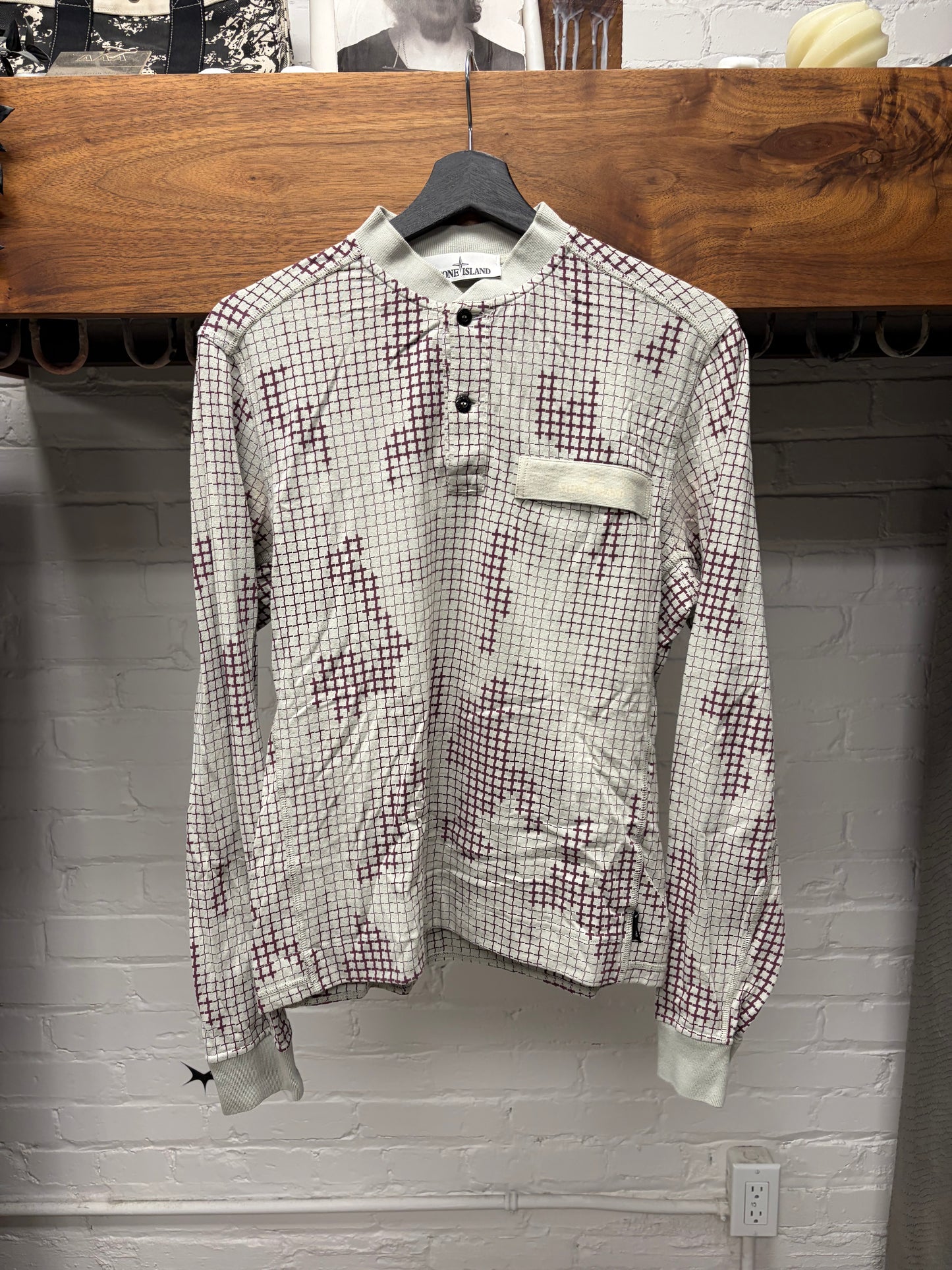 Stone Island ‘Grid Camo’ Red/White Long Sleeve Shirt