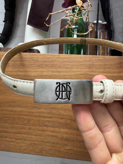 Vintage Jean Paul Gaultier ‘JPG’ White Leather Thin Belt