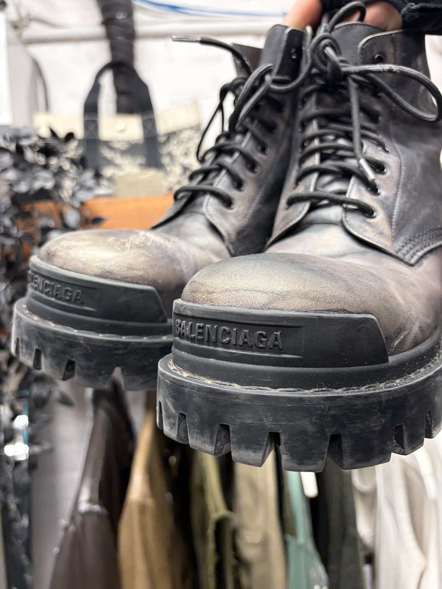 Balenciaga Pre Distressed ‘Strike’ Leather Combat Boots