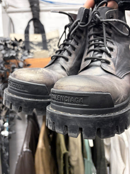 Balenciaga Pre Distressed ‘Strike’ Leather Combat Boots